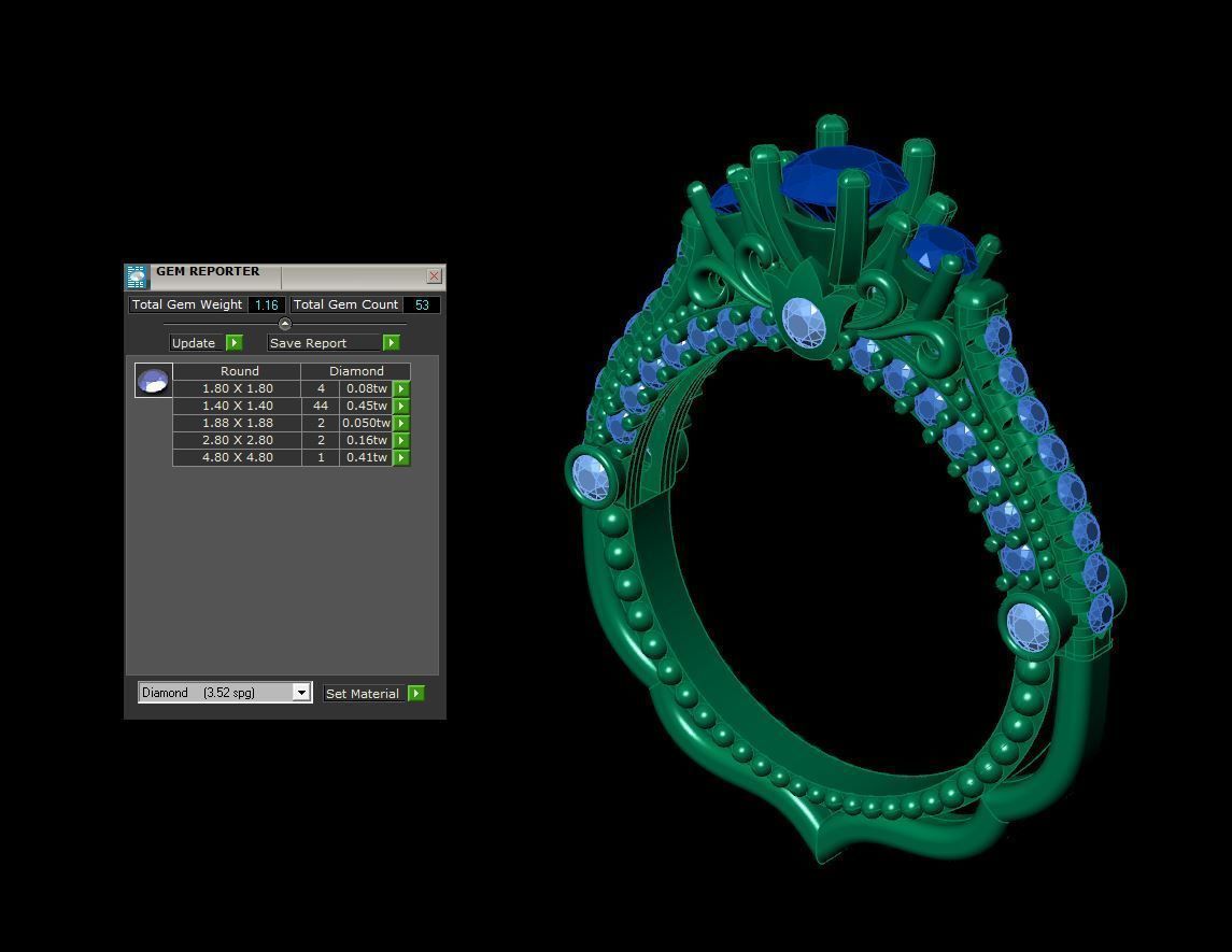 3 diamond fancy ring 3D print model_9