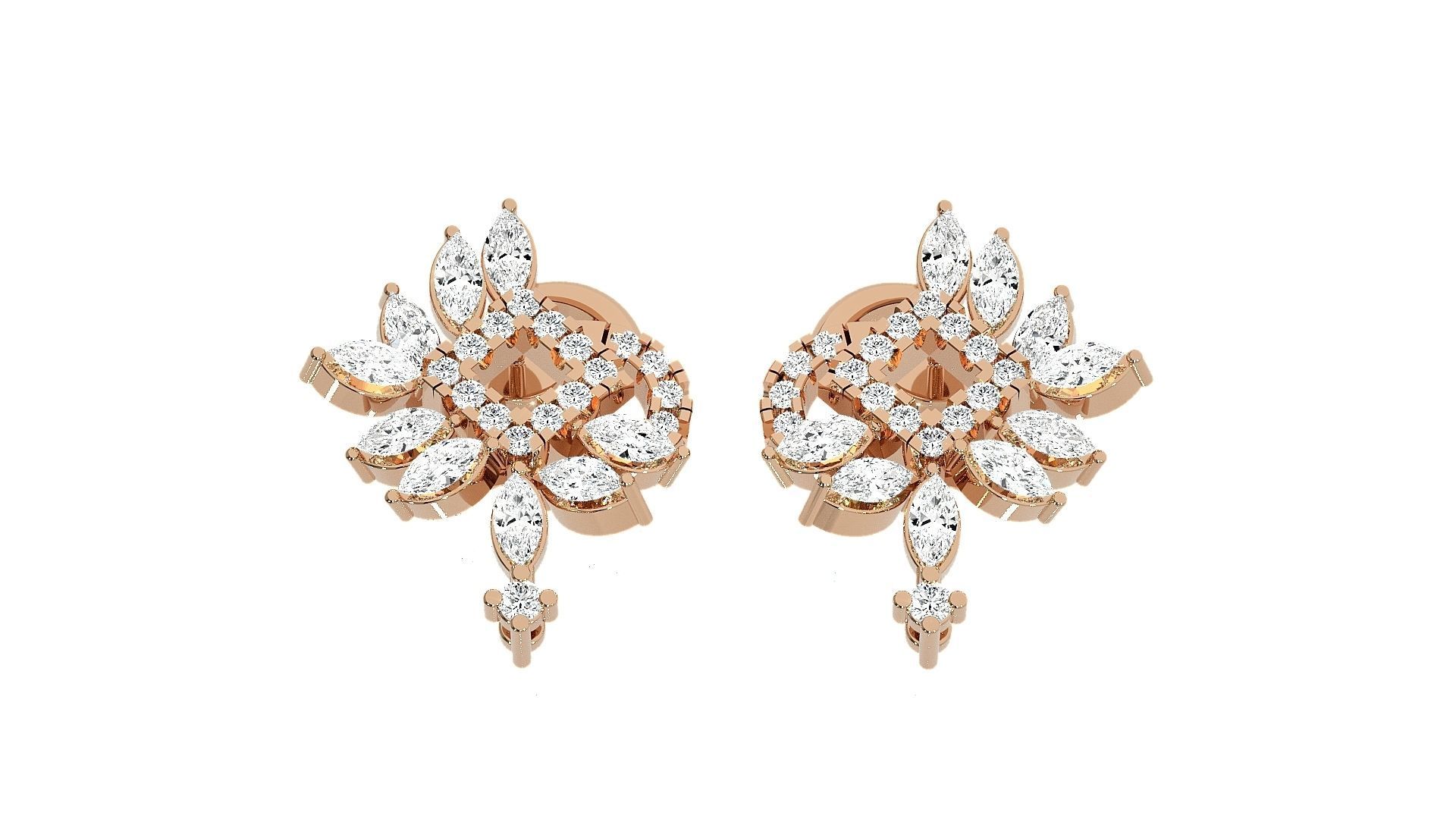 Flowers High Jewelry Pendant Earrings Set 3dm stl obj mtl gltf 3D print model_1