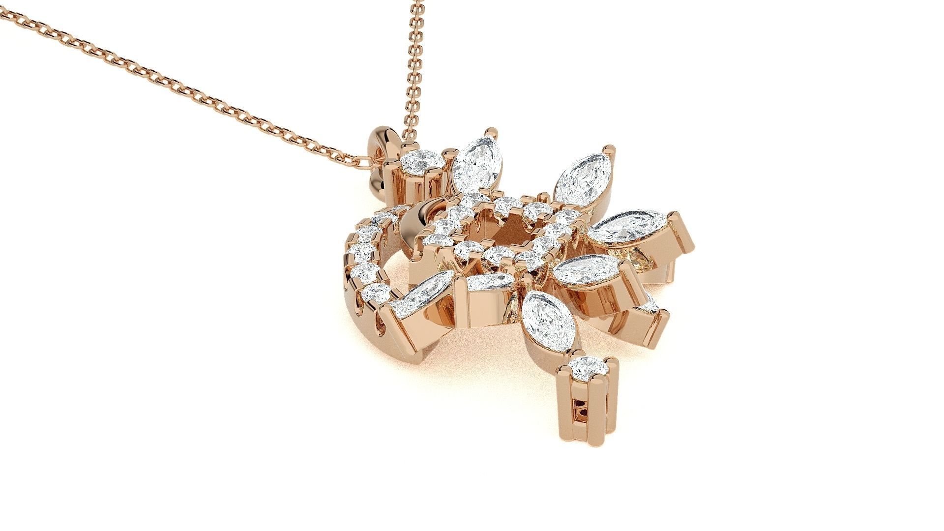 Flowers High Jewelry Pendant Earrings Set 3dm stl obj mtl gltf 3D print model_7