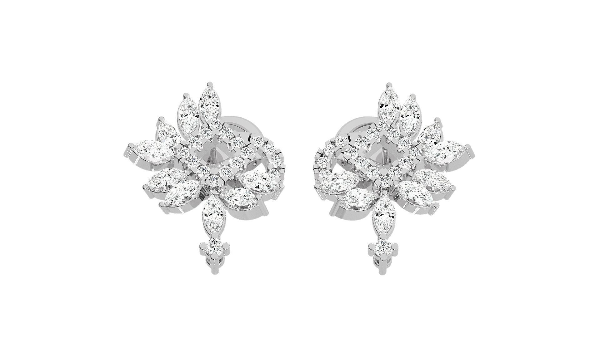 Flowers High Jewelry Pendant Earrings Set 3dm stl obj mtl gltf 3D print model_10