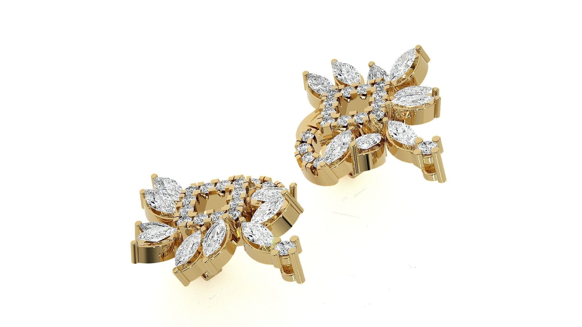 Flowers High Jewelry Pendant Earrings Set 3dm stl obj mtl gltf 3D print model_19