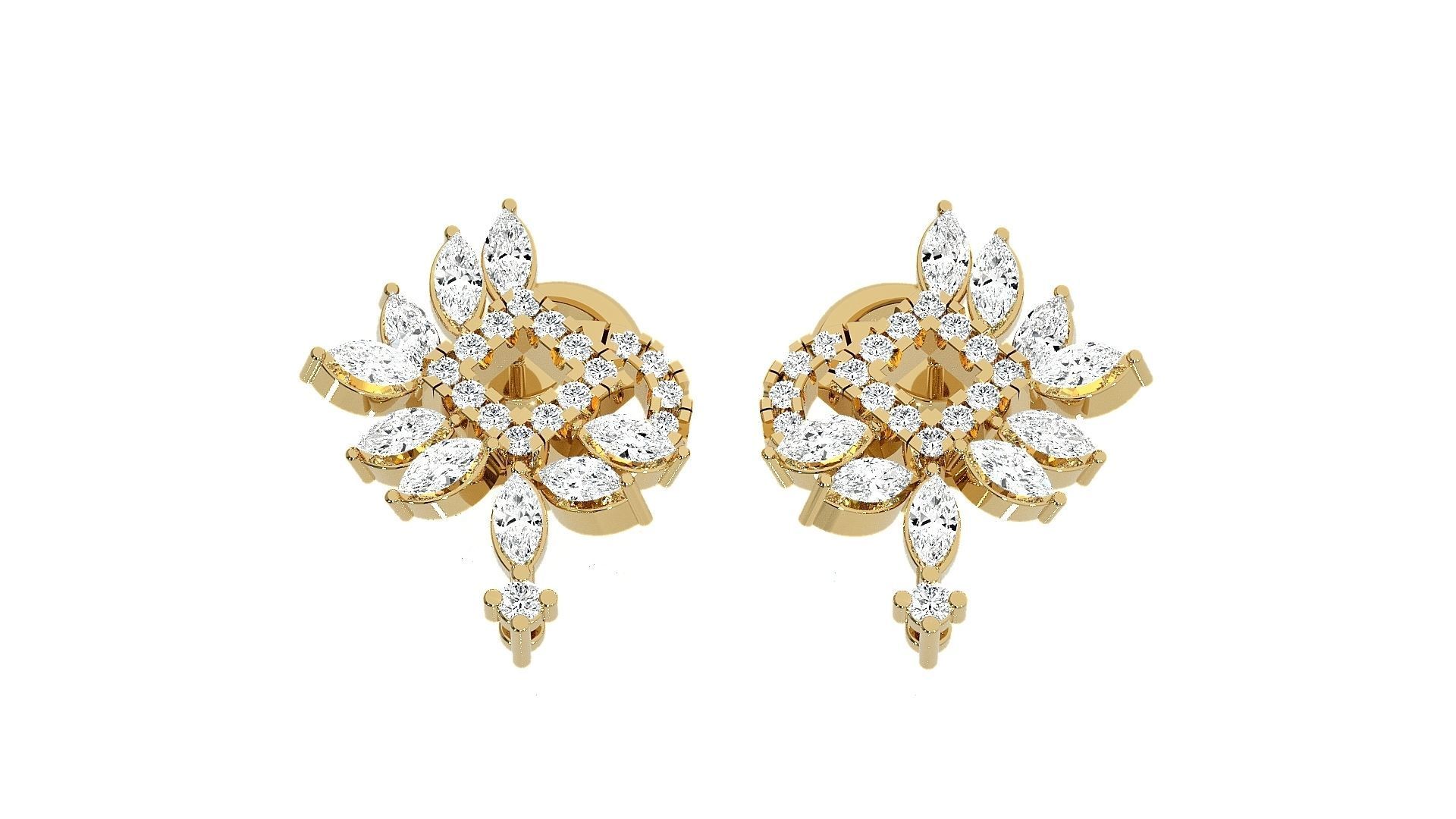 Flowers High Jewelry Pendant Earrings Set 3dm stl obj mtl gltf 3D print model_17