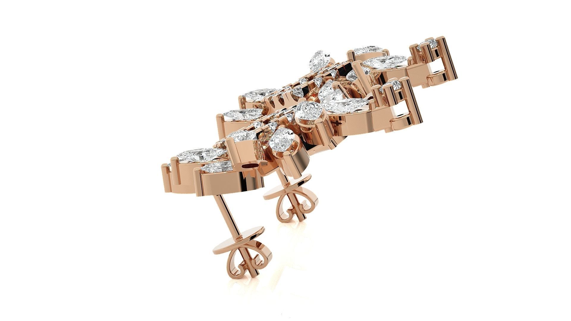 Flowers High Jewelry Pendant Earrings Set 3dm stl obj mtl gltf 3D print model_8