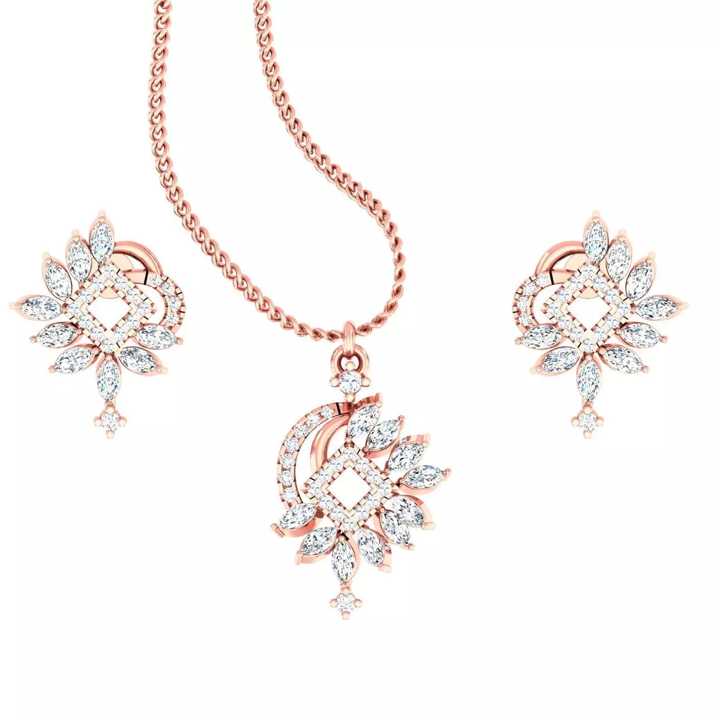 Flowers High Jewelry Pendant Earrings Set 3dm stl obj mtl gltf 3D print model_0