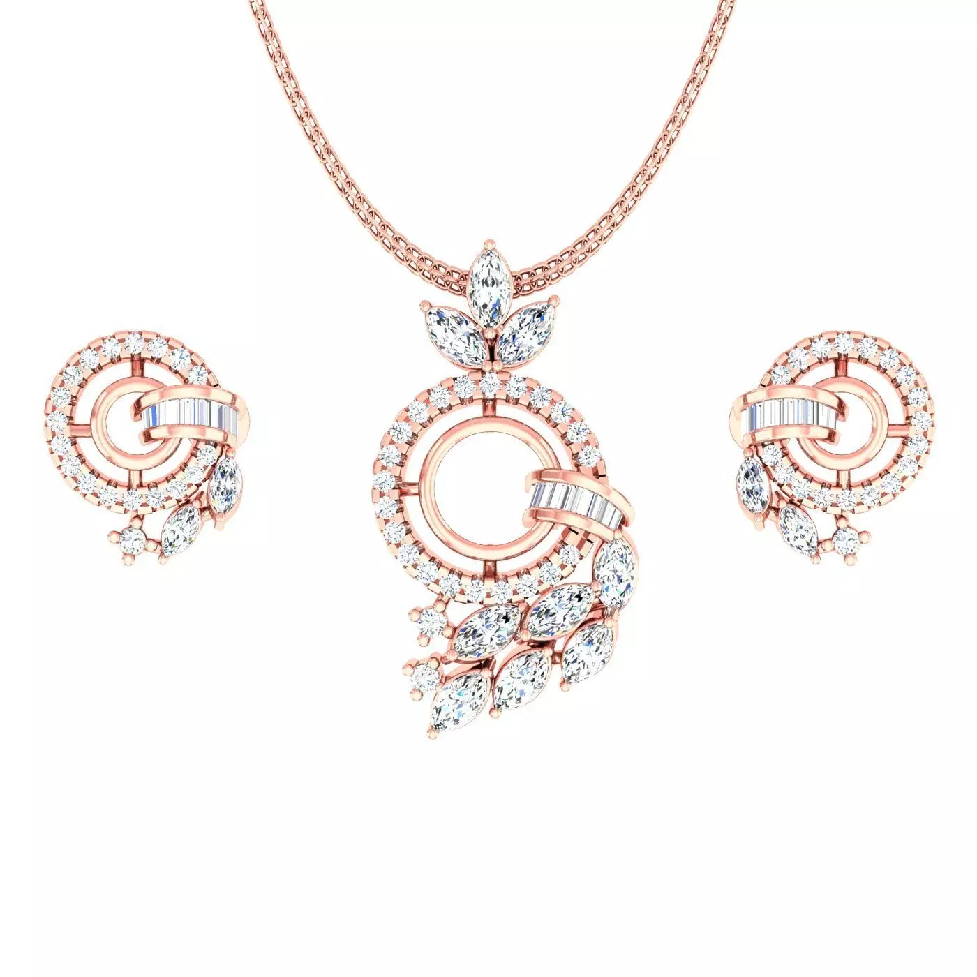 Leaves High Jewelry Pendant Earrings Set 3dm stl obj mtl gltf 3D print model_0