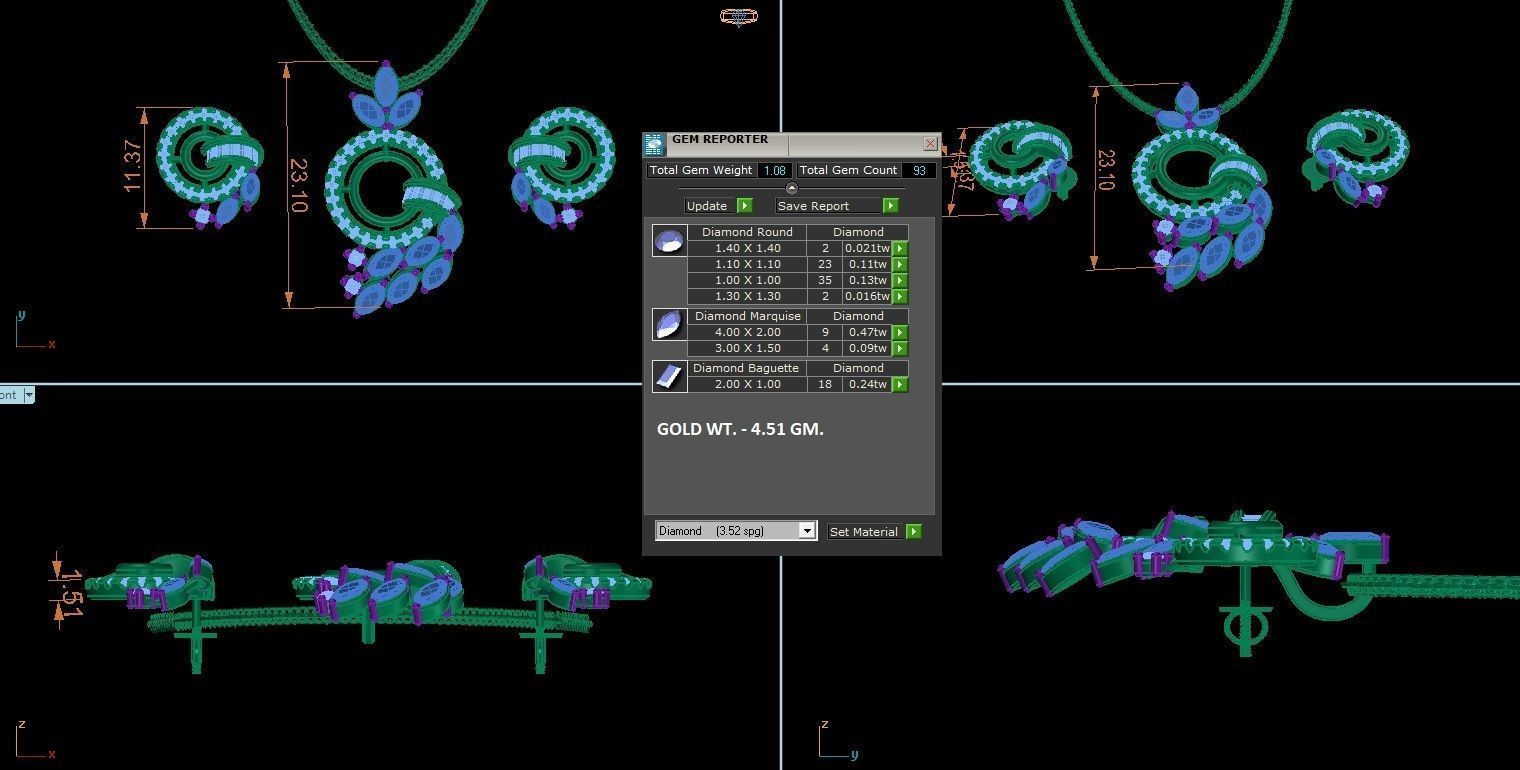 Leaves High Jewelry Pendant Earrings Set 3dm stl obj mtl gltf 3D print model_4