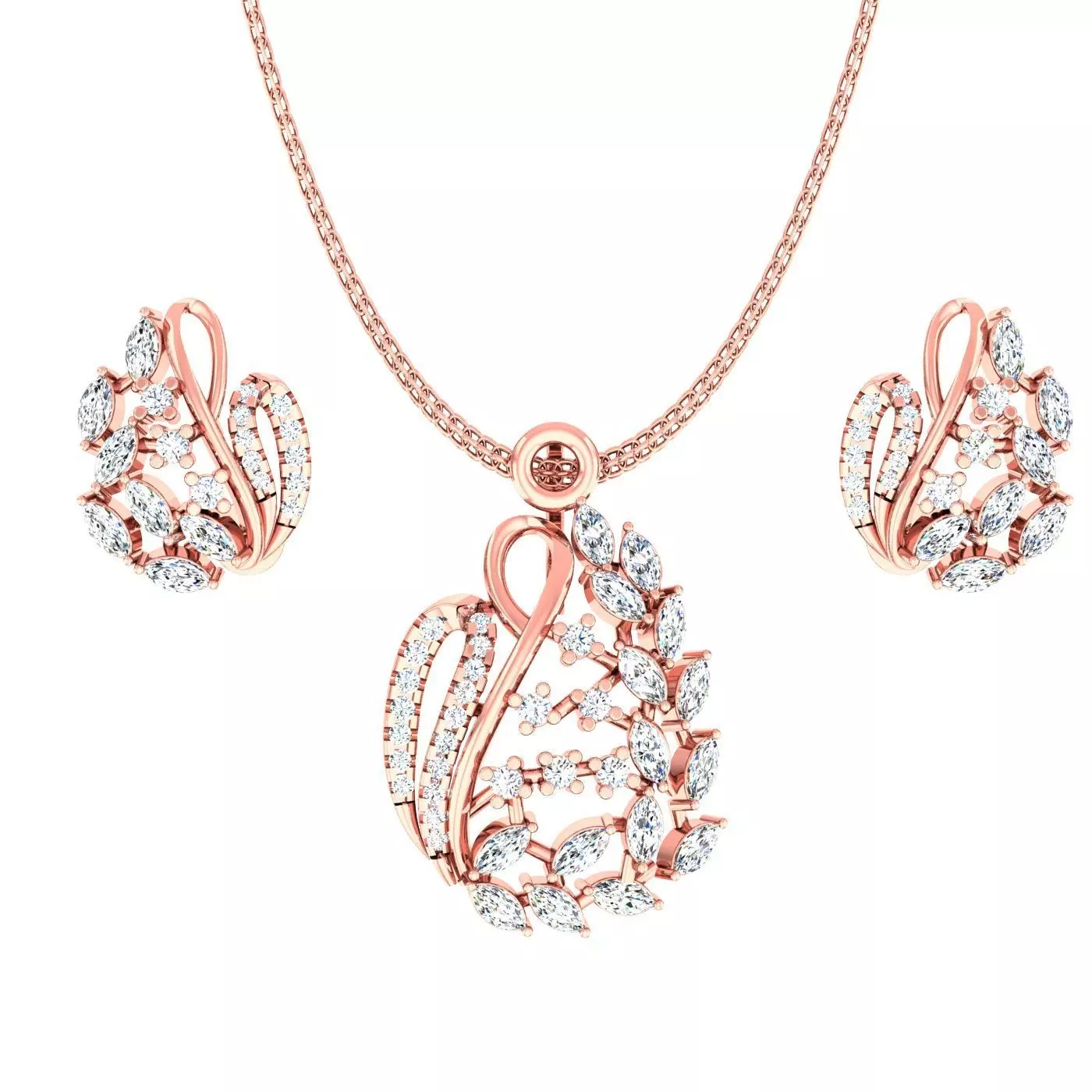 Leaves High Jewelry Pendant Earrings Set 3dm stl obj mtl gltf  3D print model_0