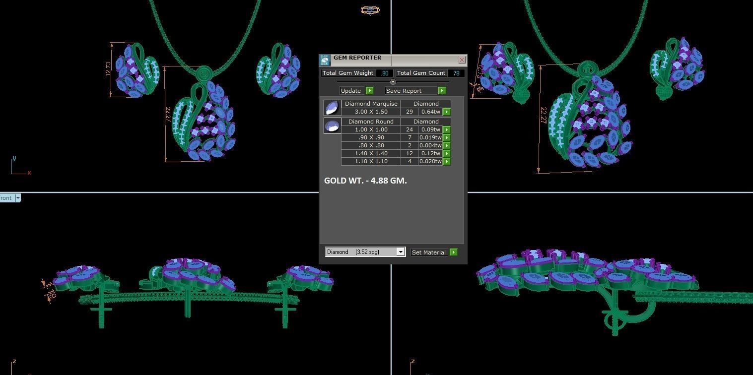 Leaves High Jewelry Pendant Earrings Set 3dm stl obj mtl gltf  3D print model_4