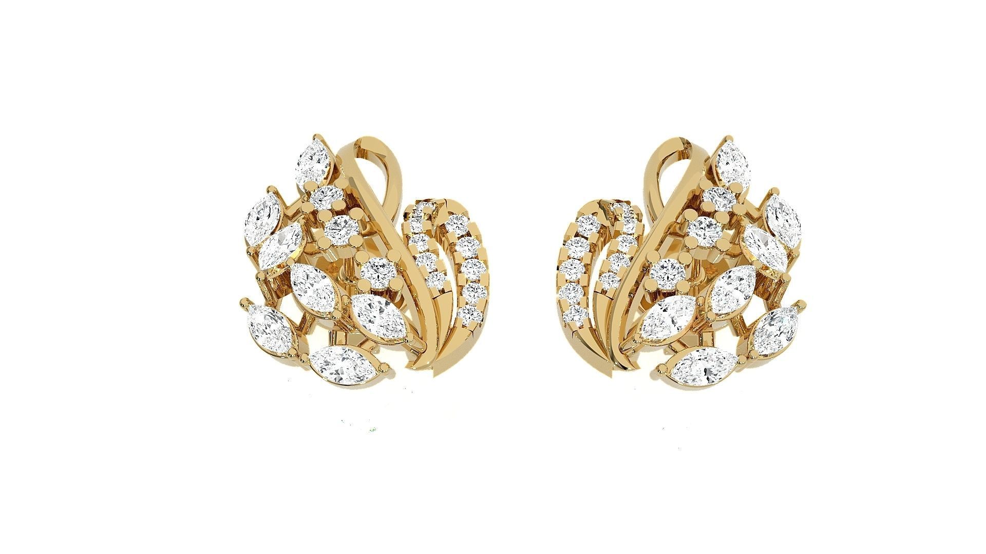 Leaves High Jewelry Pendant Earrings Set 3dm stl obj mtl gltf  3D print model_17