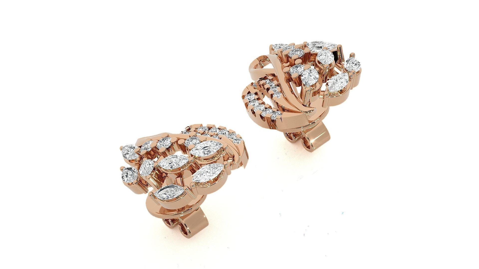 Leaves High Jewelry Pendant Earrings Set 3dm stl obj mtl gltf  3D print model_3