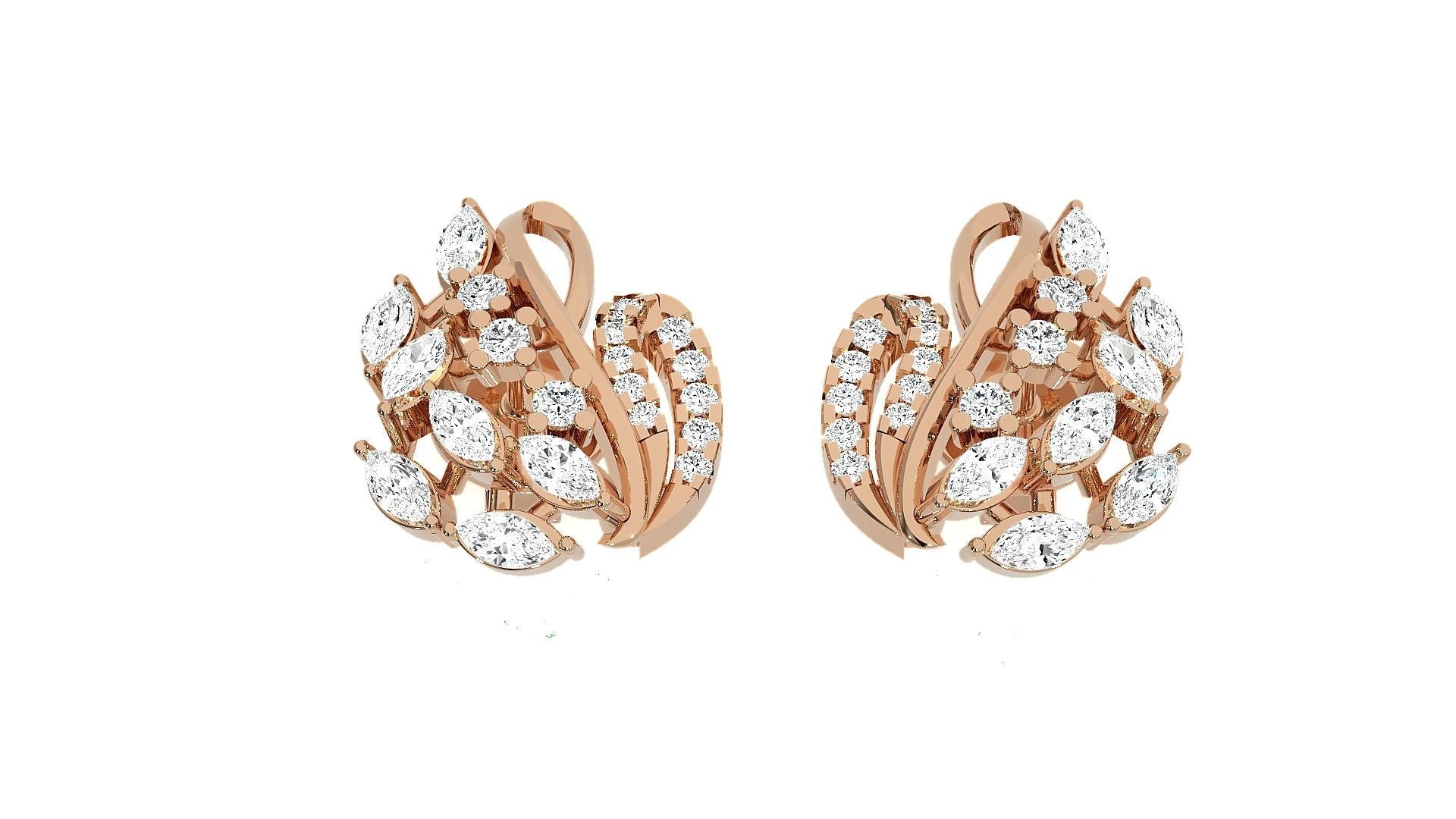 Leaves High Jewelry Pendant Earrings Set 3dm stl obj mtl gltf  3D print model_2