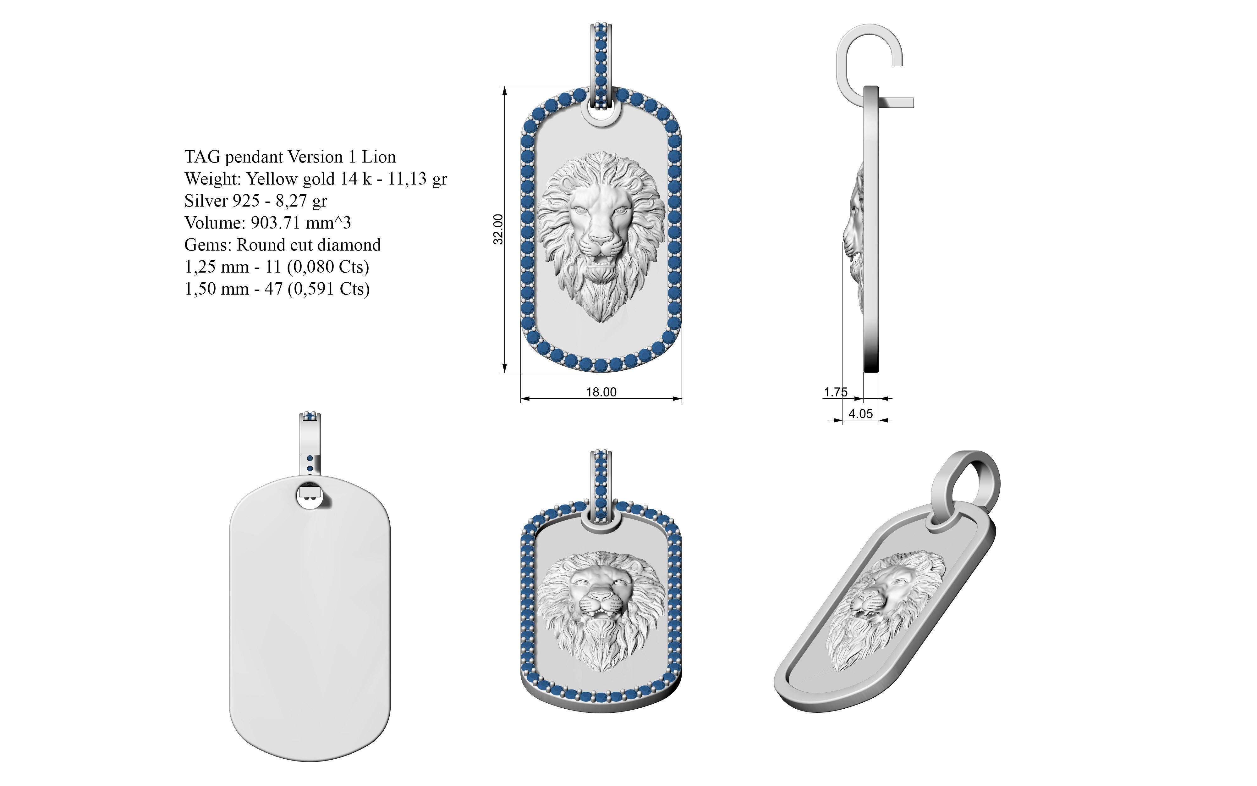 TAG pendant Version 1 Lion 3D print model_3