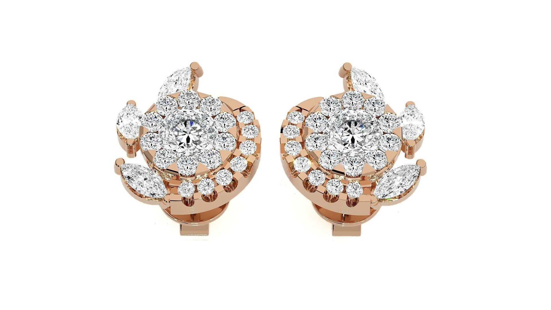 Solitaire Flower High Jewelry Pendant Earrings Set 3dm stl obj 3D print model_2