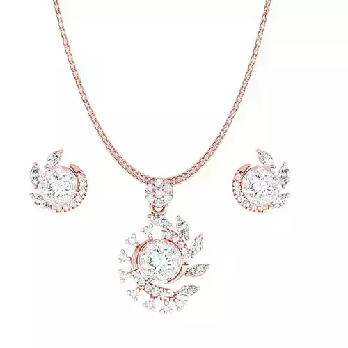 Solitaire Flower  High Jewelry Pendant Earrings Set 3dm stl obj