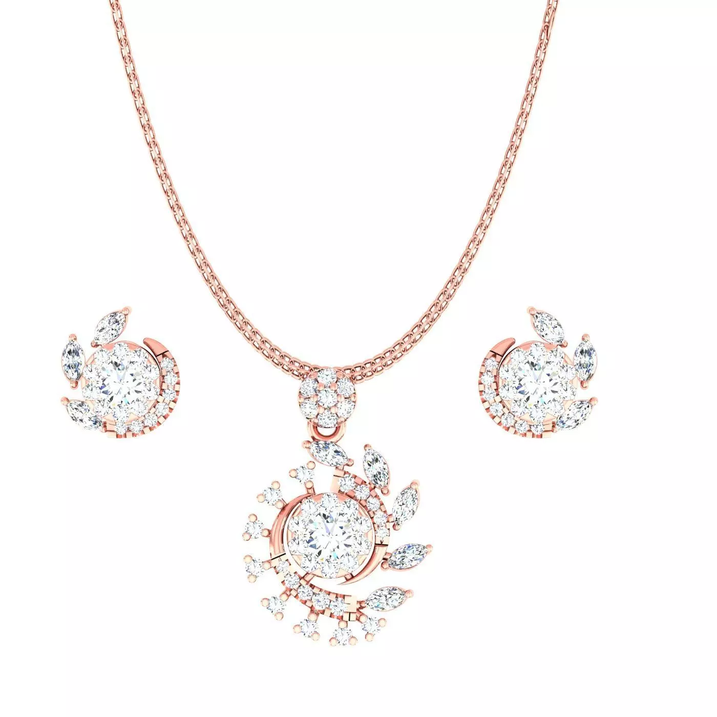 Solitaire Flower High Jewelry Pendant Earrings Set 3dm stl obj 3D print model_0