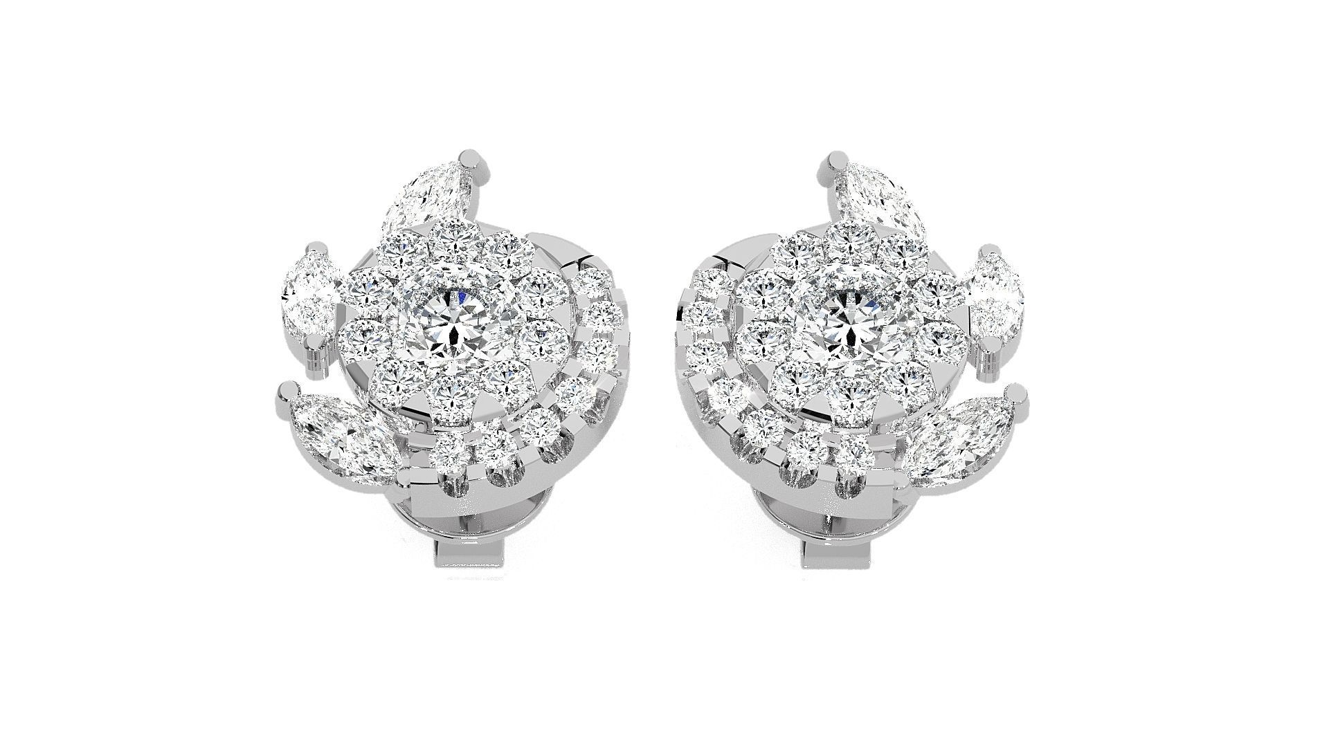 Solitaire Flower High Jewelry Pendant Earrings Set 3dm stl obj 3D print model_10