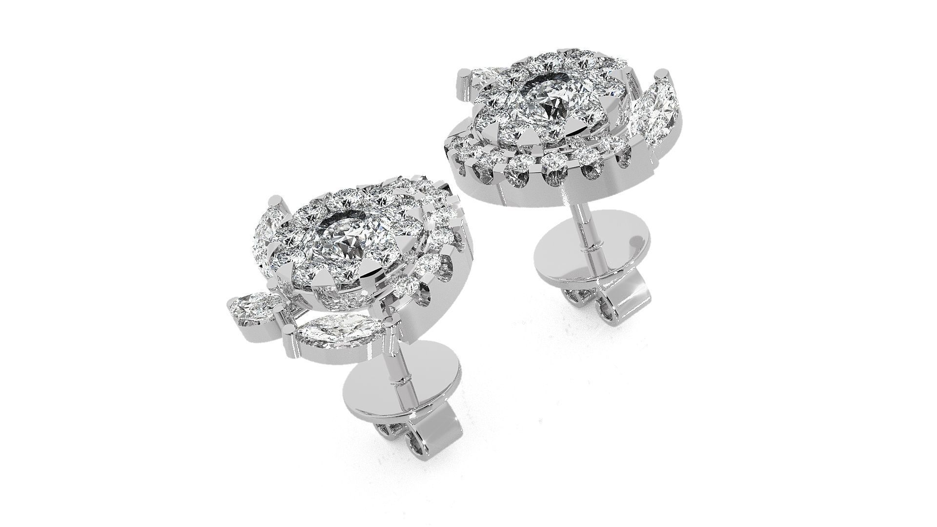 Solitaire Flower High Jewelry Pendant Earrings Set 3dm stl obj 3D print model_12