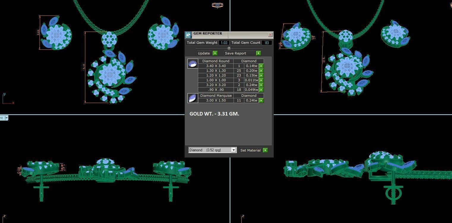 Solitaire Flower High Jewelry Pendant Earrings Set 3dm stl obj 3D print model_4