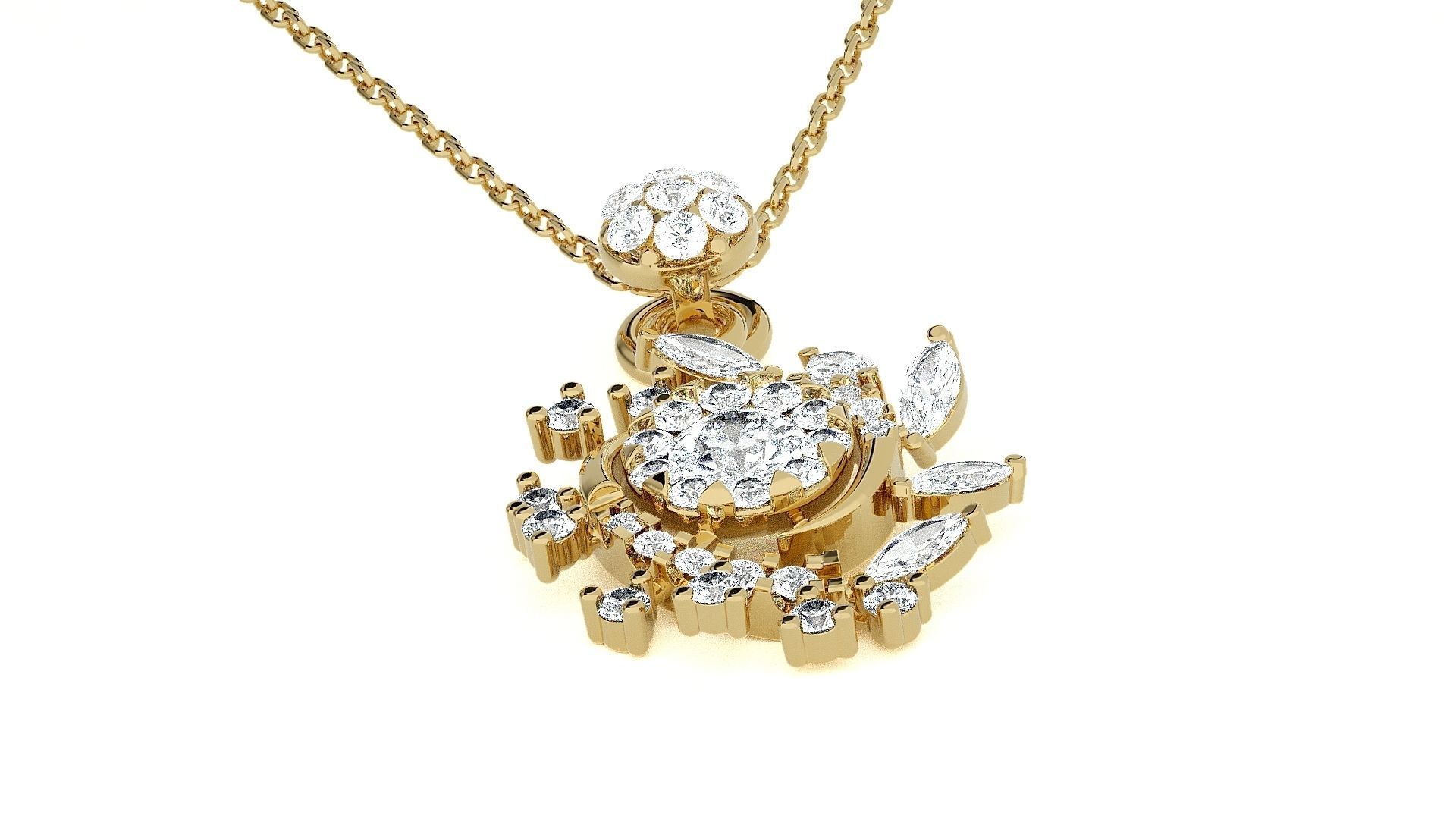 Solitaire Flower High Jewelry Pendant Earrings Set 3dm stl obj 3D print model_21