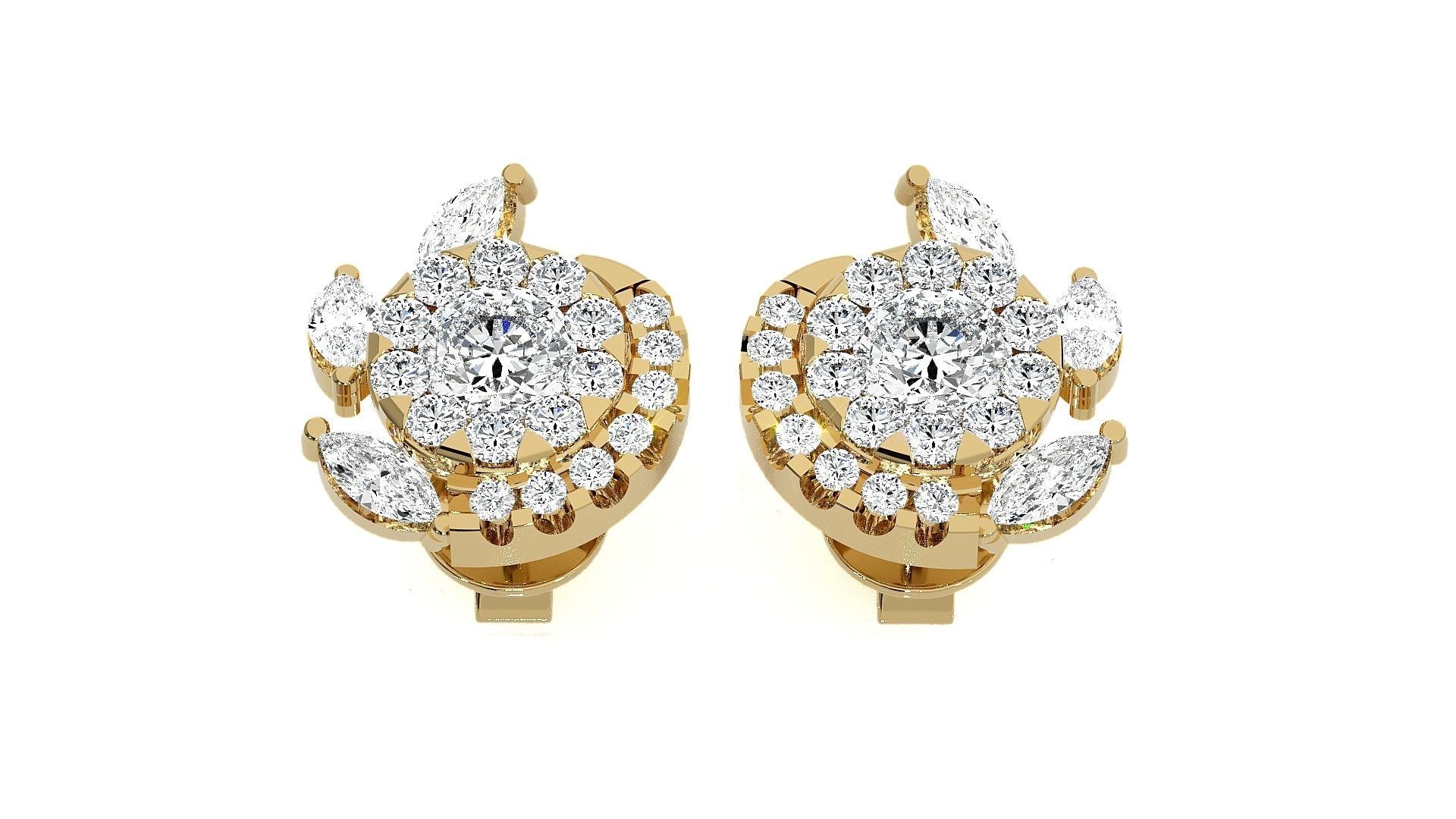 Solitaire Flower High Jewelry Pendant Earrings Set 3dm stl obj 3D print model_17