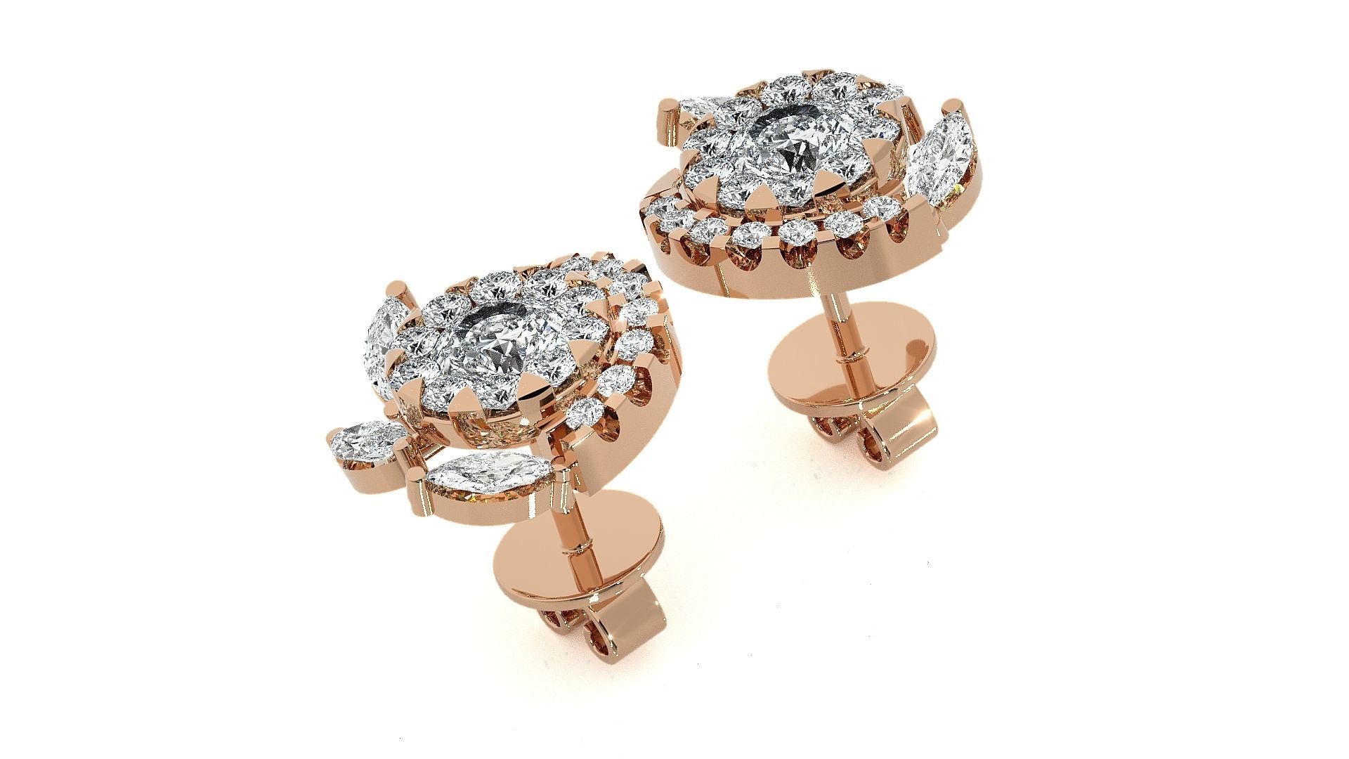 Solitaire Flower High Jewelry Pendant Earrings Set 3dm stl obj 3D print model_3