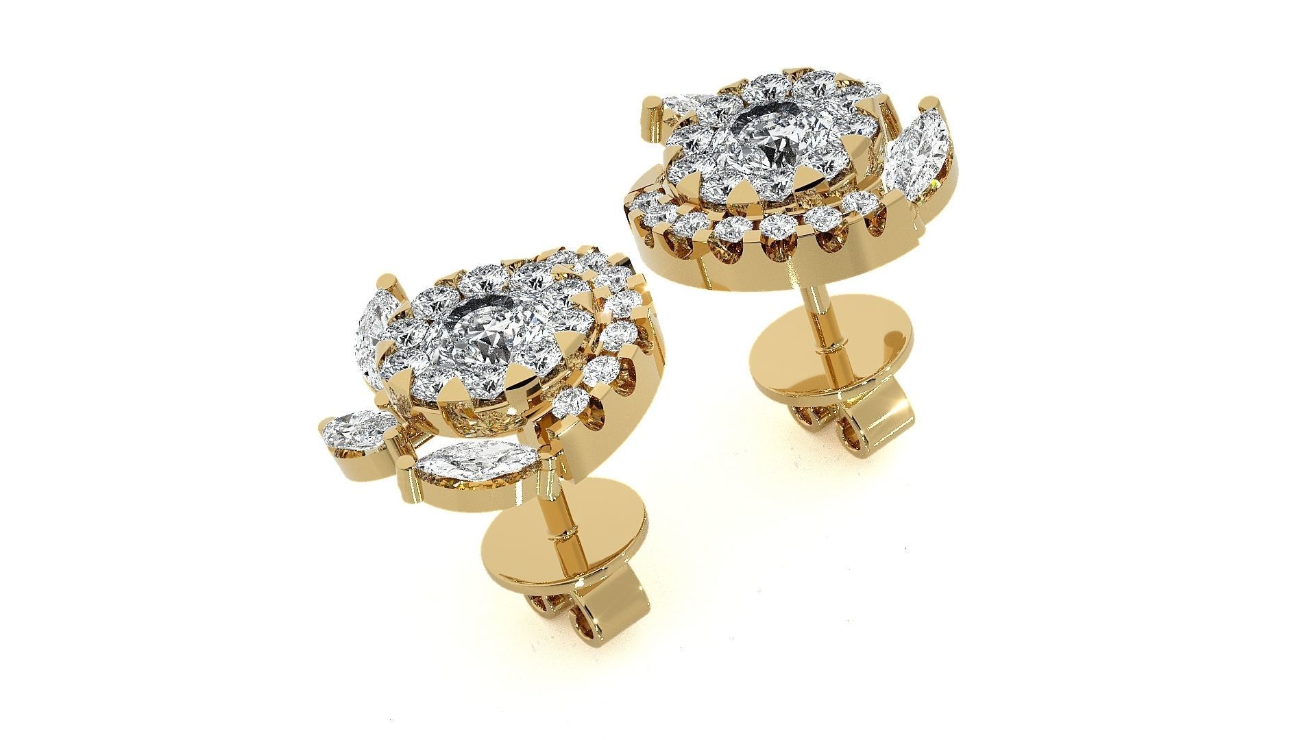 Solitaire Flower High Jewelry Pendant Earrings Set 3dm stl obj 3D print model_19