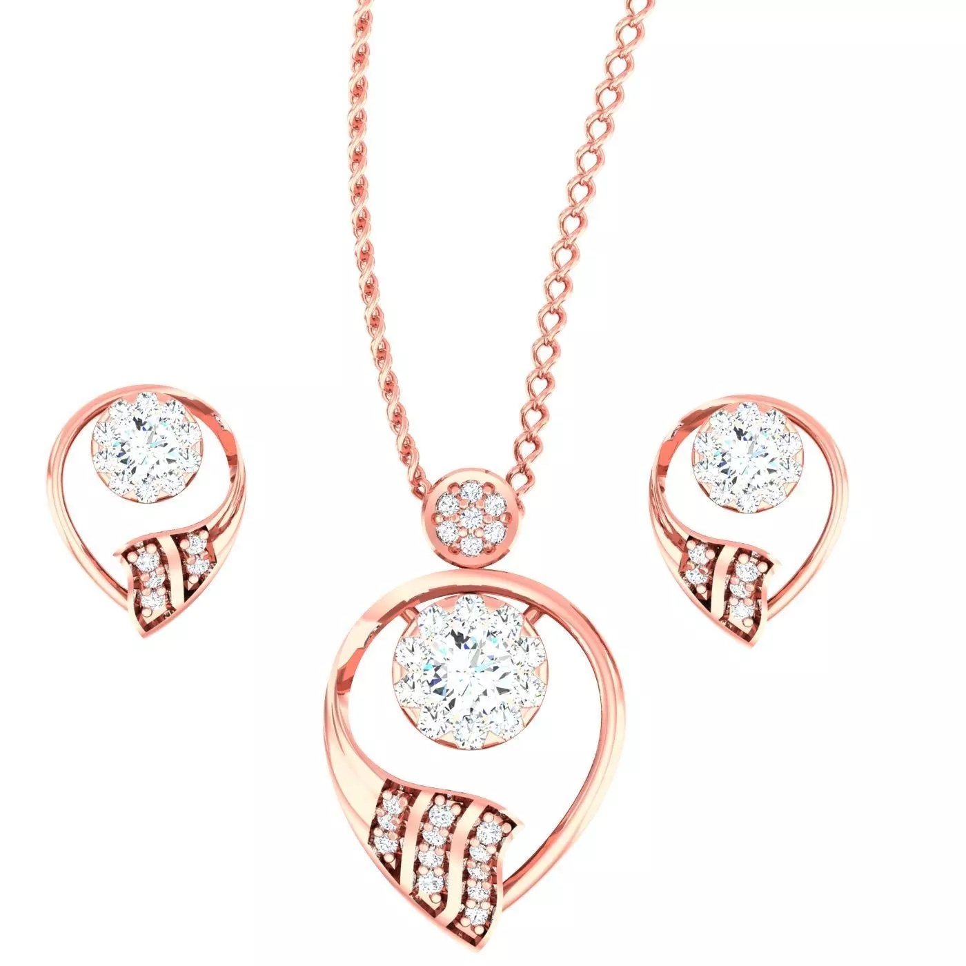 High Jewelry Pendant Earrings Set 3dm stl obj mtl gltf glb 3D print model_0