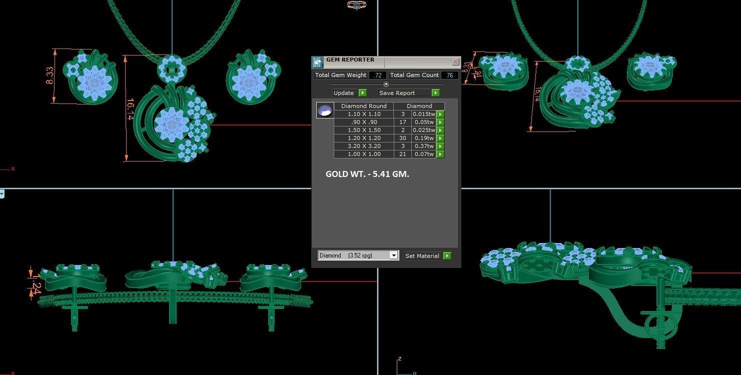 Solitaire Light wt Pendant Earrings Set 3dm stl obj mtl gltf 3D print model_5