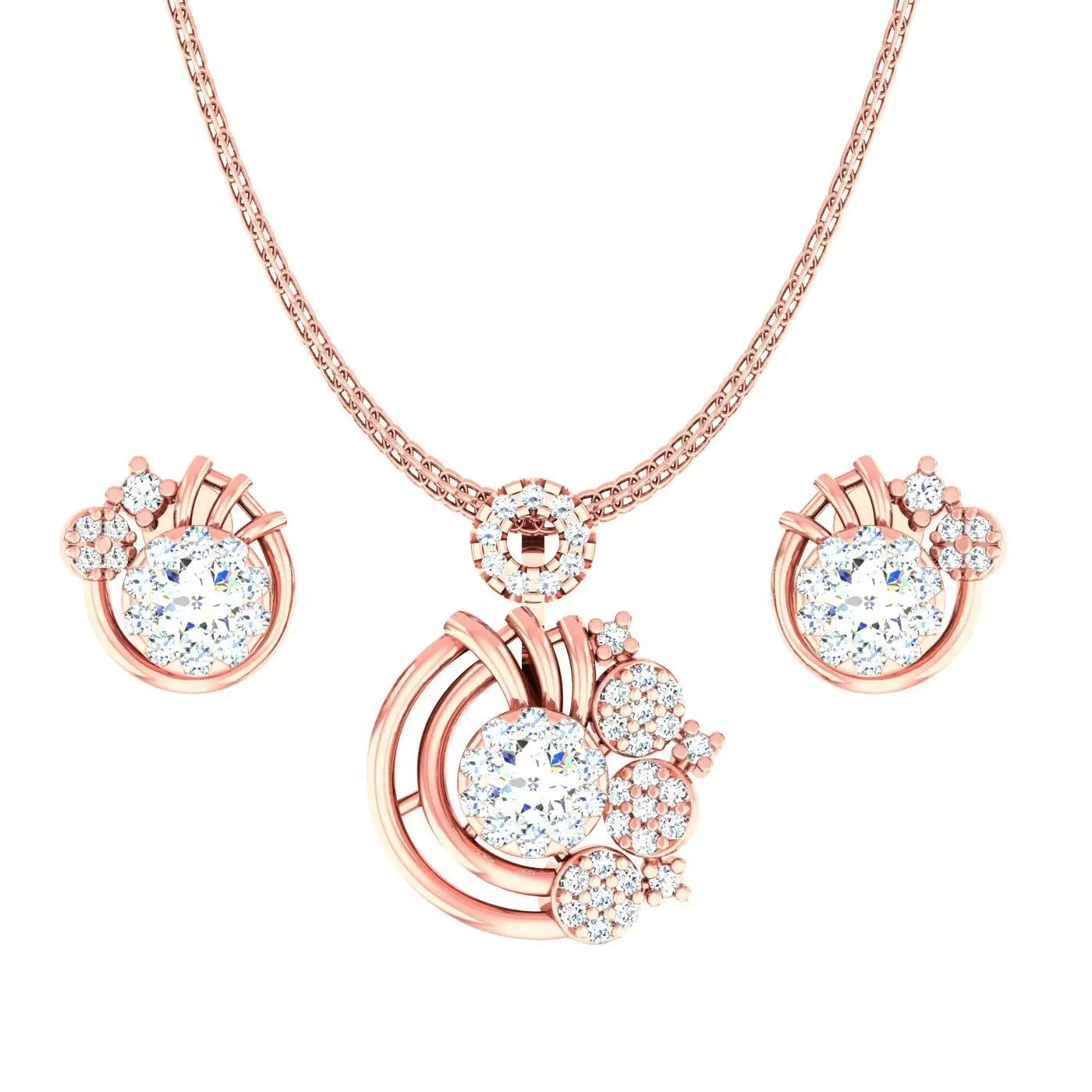 Solitaire Light wt Pendant Earrings Set 3dm stl obj mtl gltf 3D print model_0