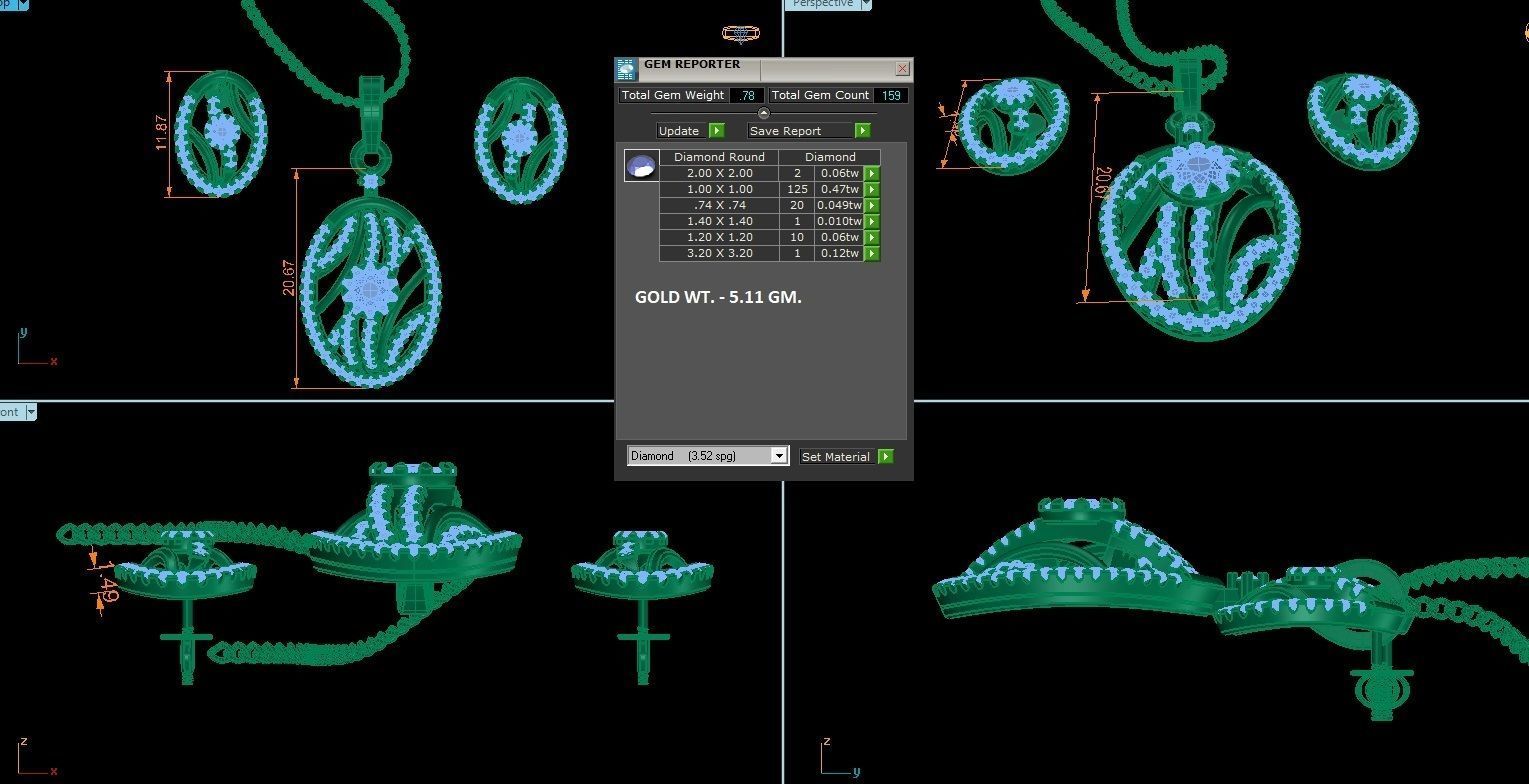 Solitaire Light wt Pendant Earrings Set 3dm stl obj mtl gltf 3D print model_4