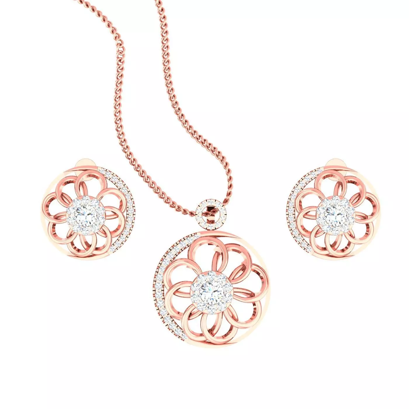 Flower Light wt Pendant Earrings Set 3dm stl obj mtl gltf glb 3D print model_0