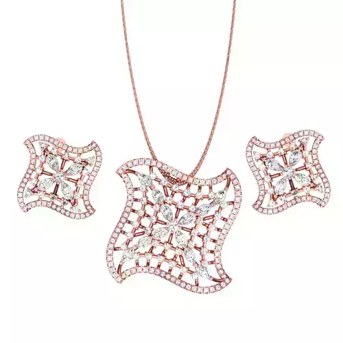 Wire Mesh Flower High Jewelry Pendant Earrings Set 3dm stl obj