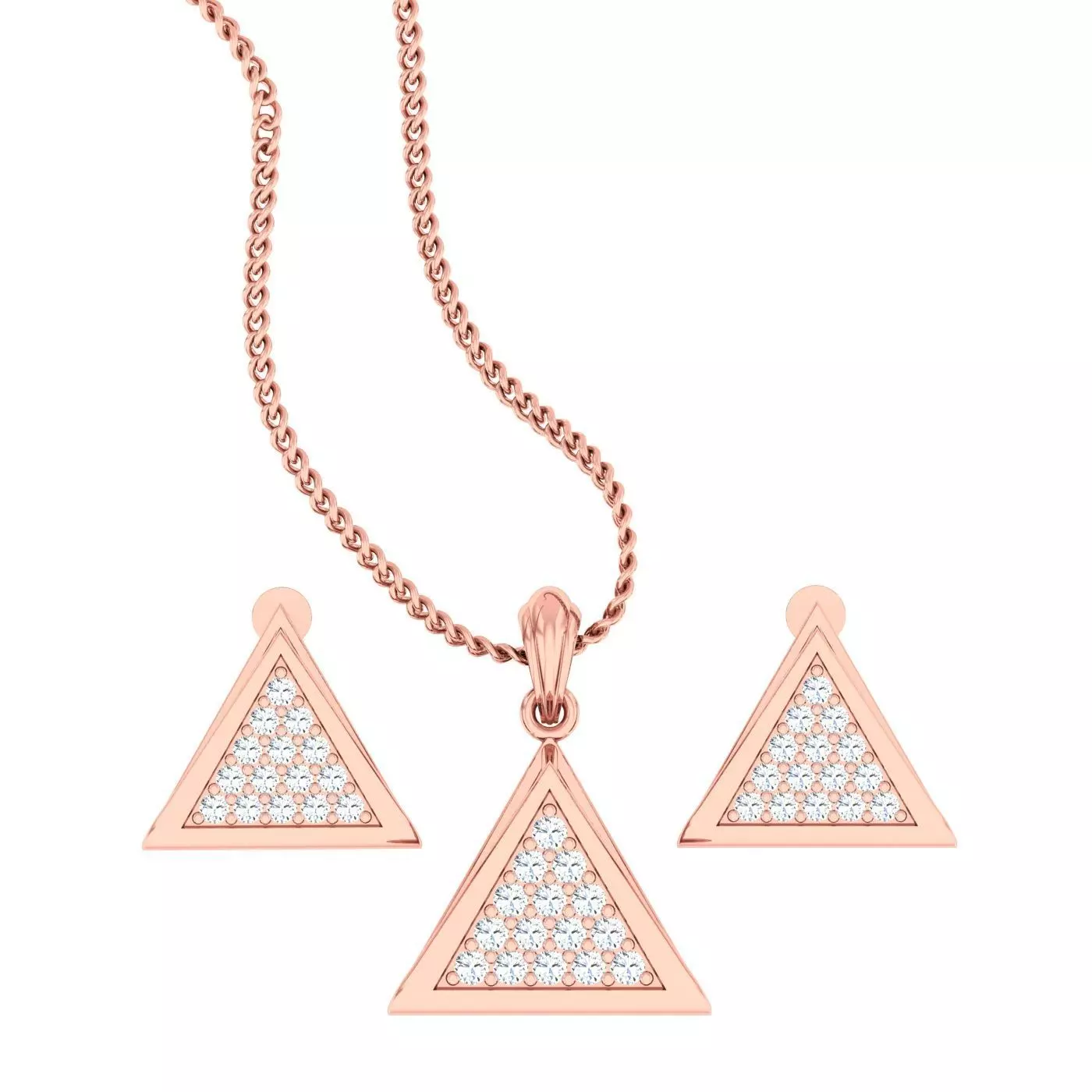 Triangular Diamond Head Light wt Pendant Earrings Set 3dm stl 3D print model