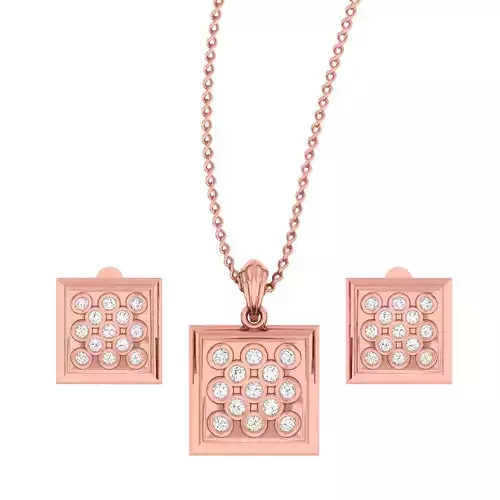 Square Diamond Head Light wt Pendant Earrings Set 3dm stl 