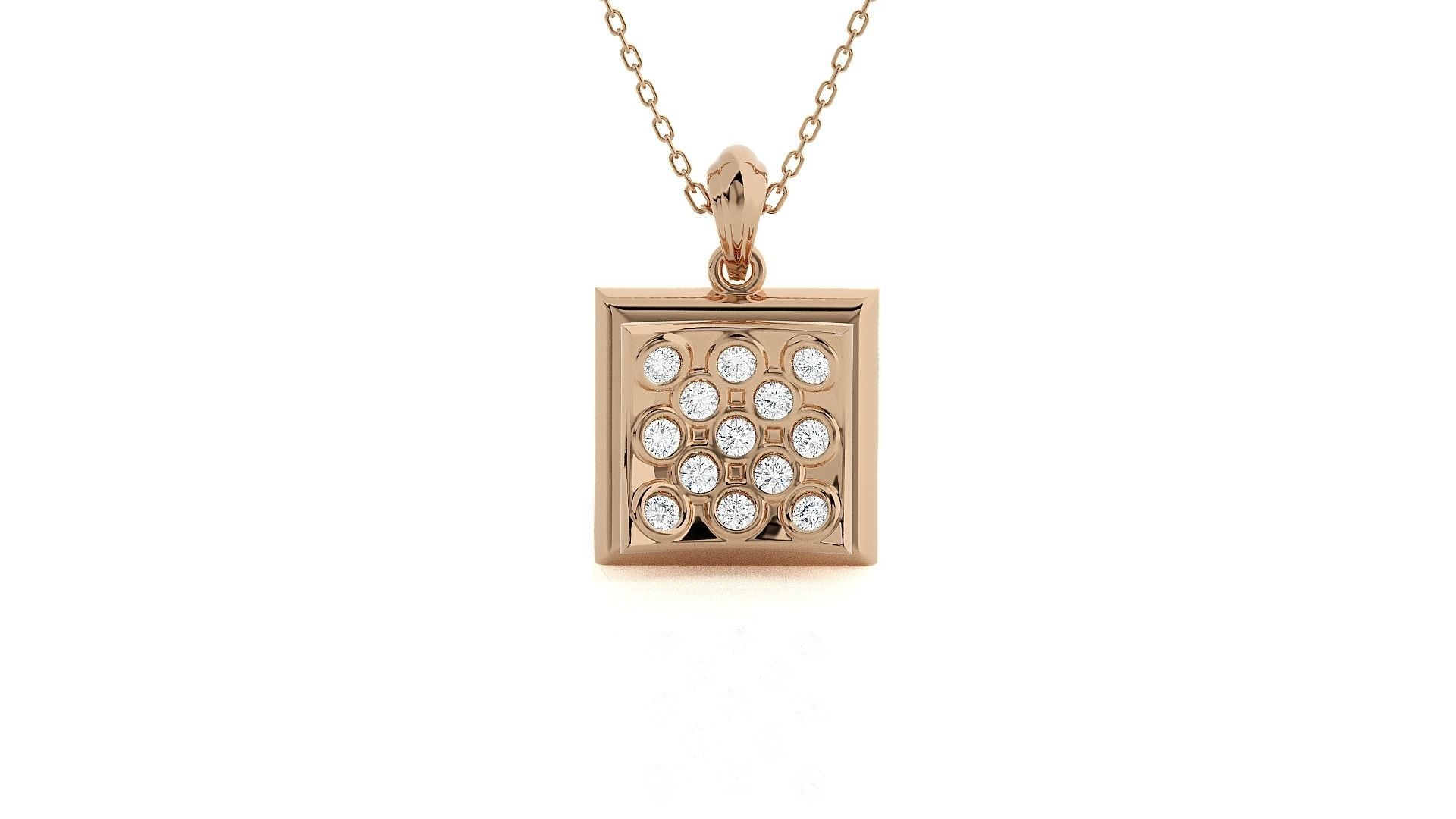 Square Diamond Head Light wt Pendant Earrings Set 3dm stl 3D print model_1