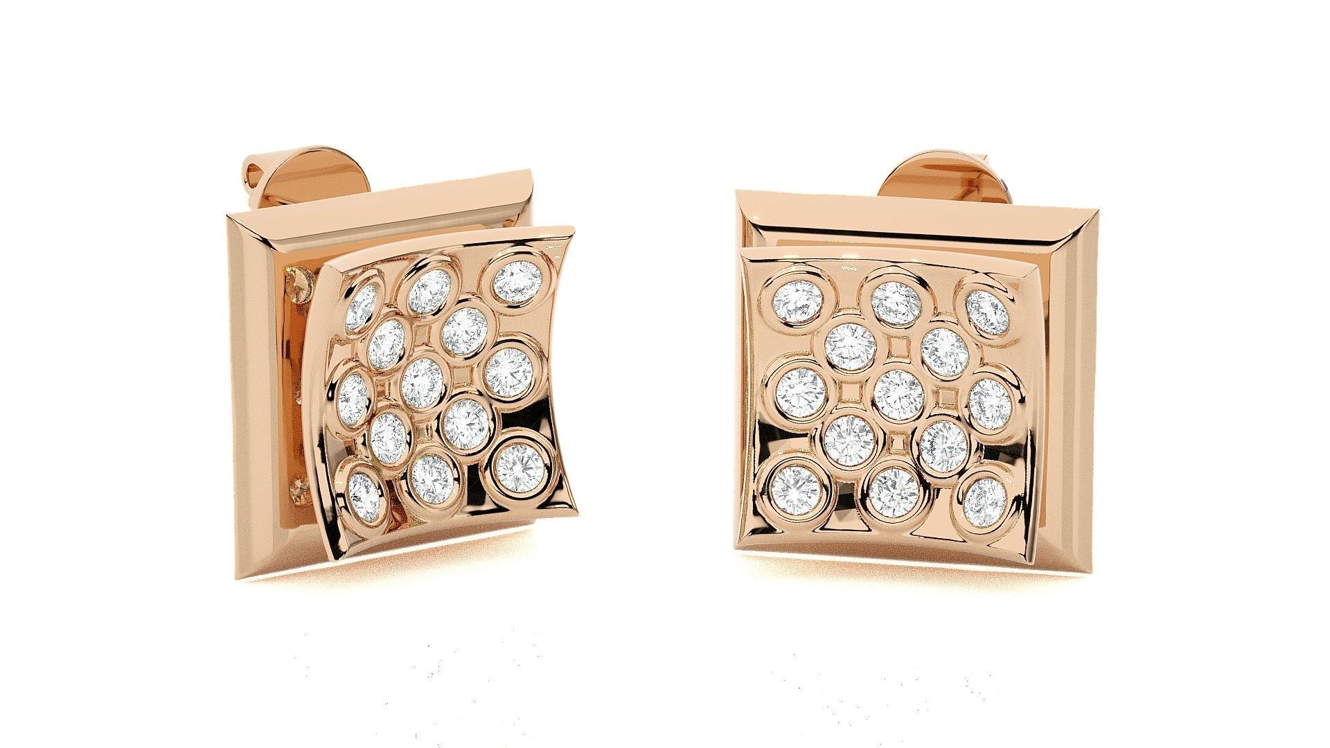 Square Diamond Head Light wt Pendant Earrings Set 3dm stl 3D print model_8