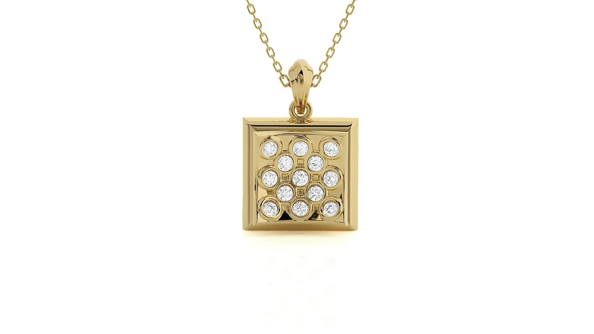 Square Diamond Head Light wt Pendant Earrings Set 3dm stl 3D print model_17