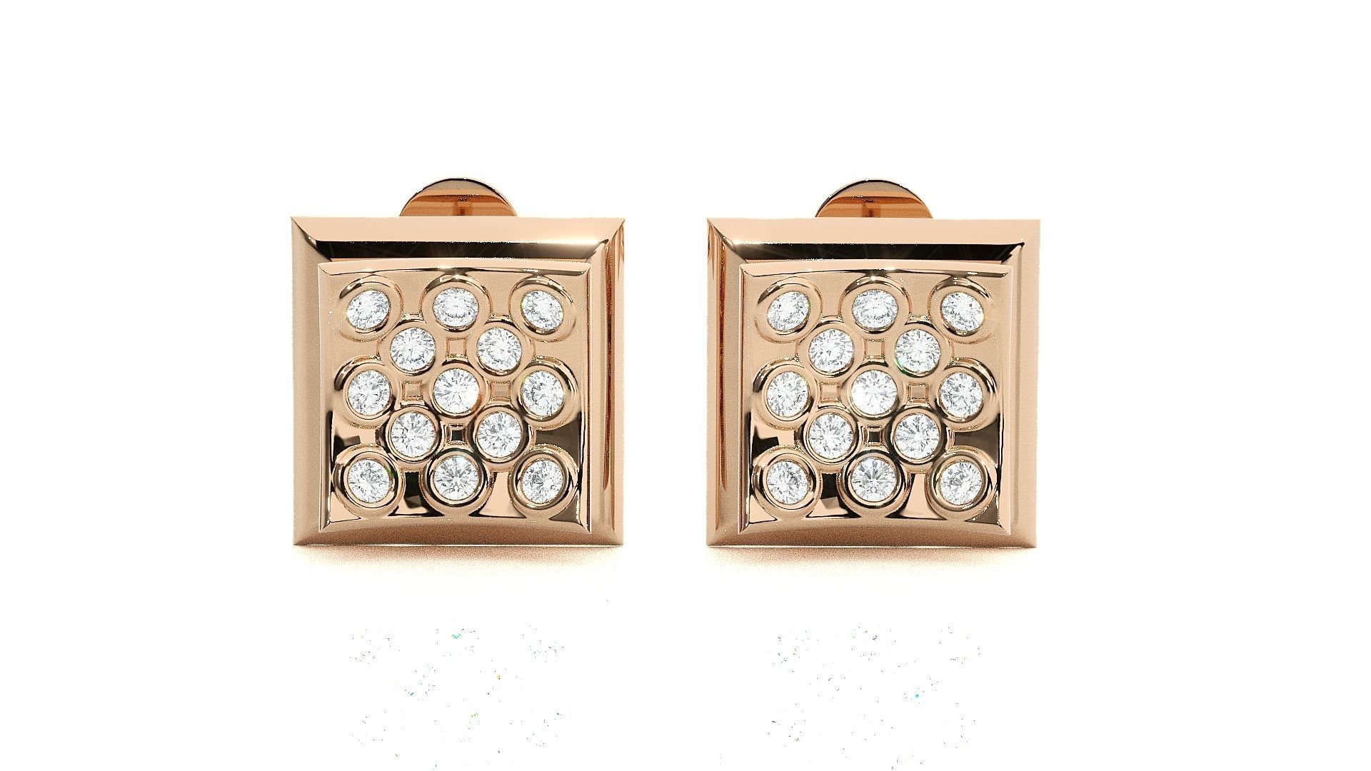 Square Diamond Head Light wt Pendant Earrings Set 3dm stl 3D print model_2