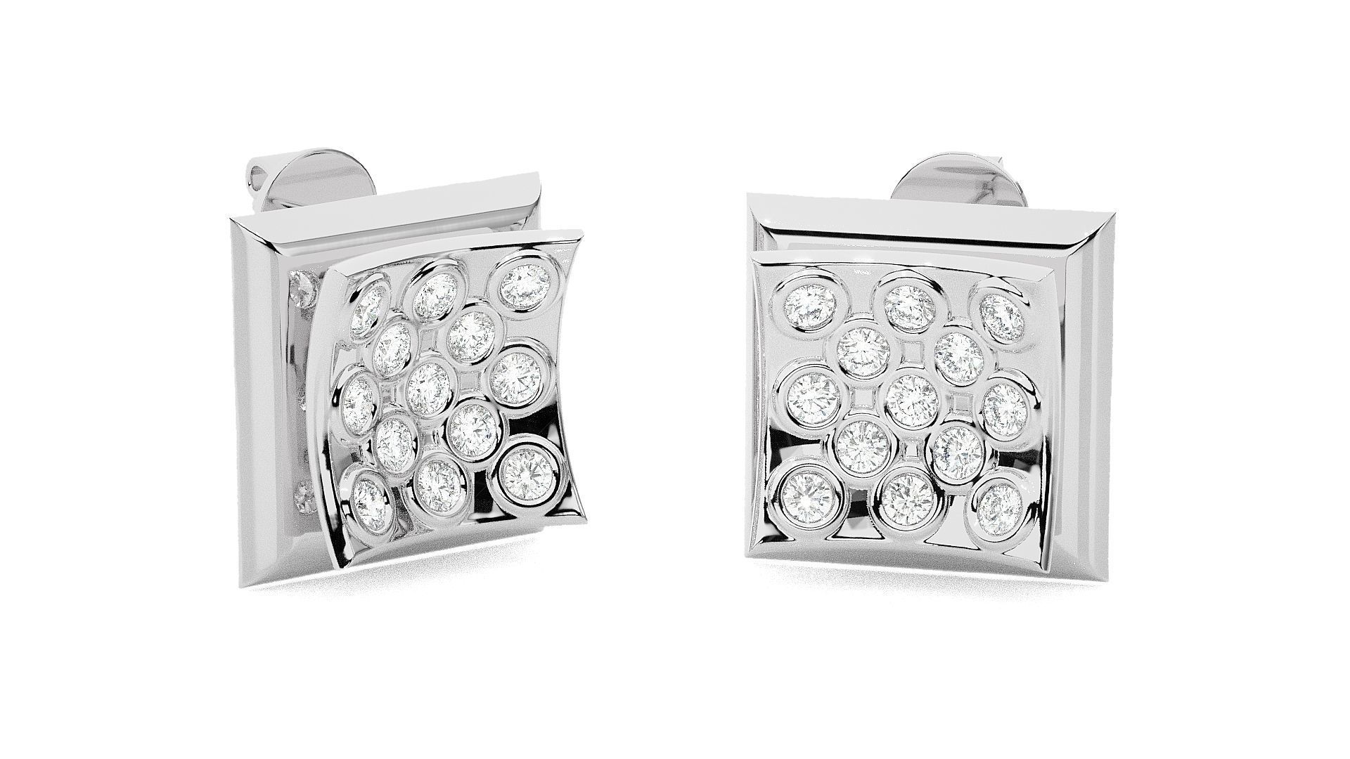 Square Diamond Head Light wt Pendant Earrings Set 3dm stl 3D print model_16