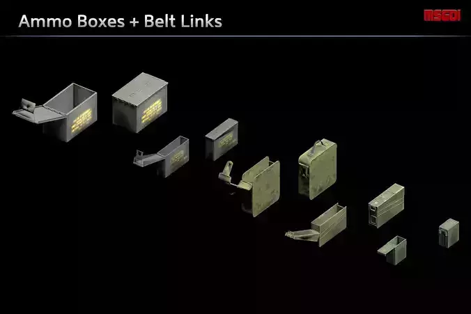 Ammo Boxes Belt Links Low-poly 3D model
