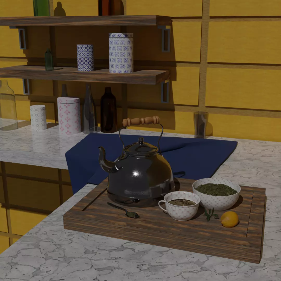kitchen interior Low-poly 3D model_0