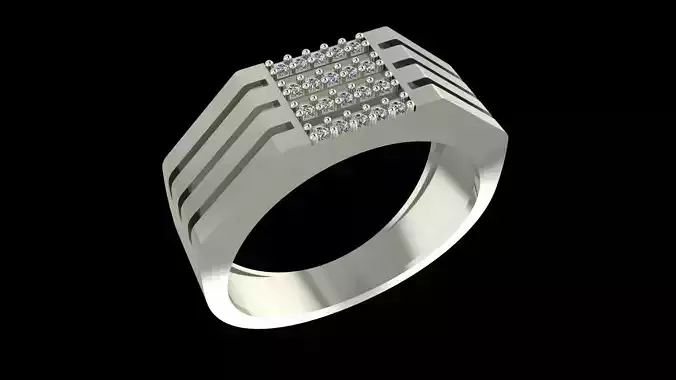 Geometric Diamond Ring - 20 Stones 3D Model