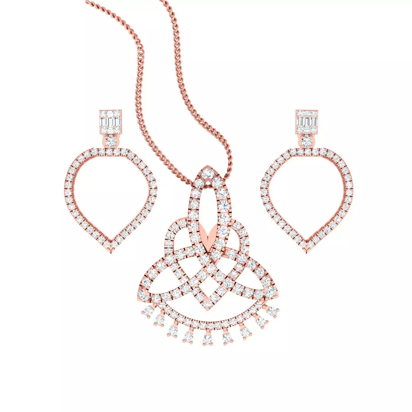 High Jewelry Pendant Earrings Set 3dm stl obj mtl gltf glb 3D print model_0