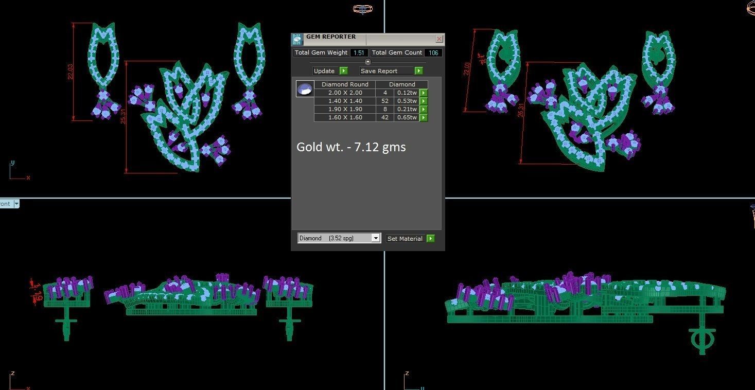 High Jewelry Pendant Earrings Set 3dm stl obj mtl gltf glb 3D print model_4