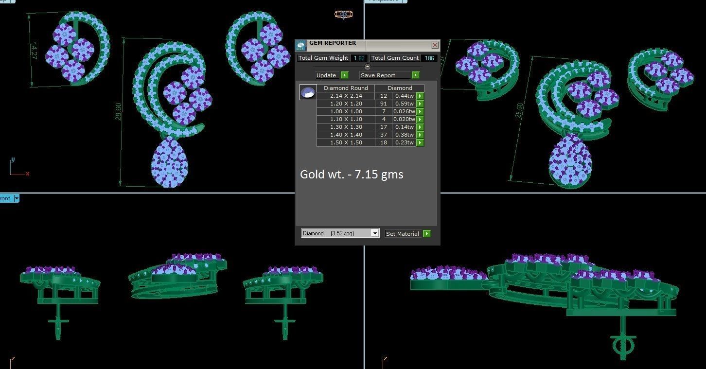 High Jewelry Pendant Earrings Set 3dm stl obj mtl gltf glb  3D print model_4