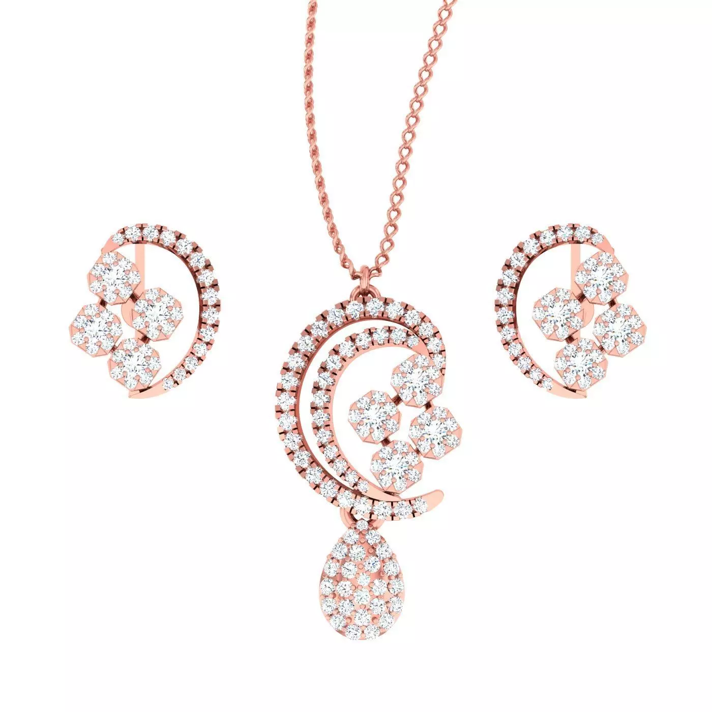 High Jewelry Pendant Earrings Set 3dm stl obj mtl gltf glb  3D print model_0