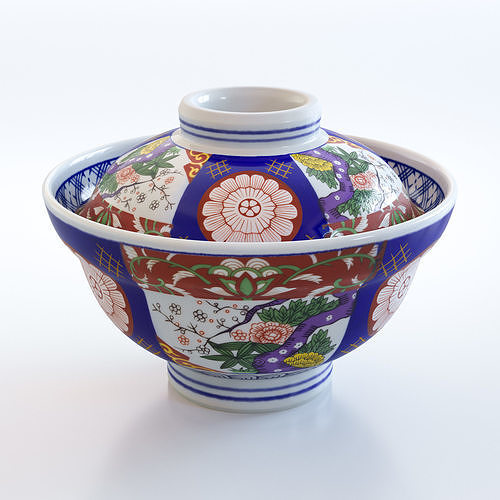 Katsudon and Donburi bowl with lid - Pork Cutlet Rice Bowl Low-poly 3D model 7