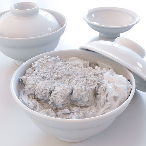 Katsudon and Donburi bowl with lid - Pork Cutlet Rice Bowl Low-poly 3D model 4