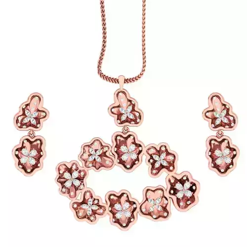 Flower Bookey High Jewelry Pendant Earrings Set 3dm stl obj mtl 3D print model