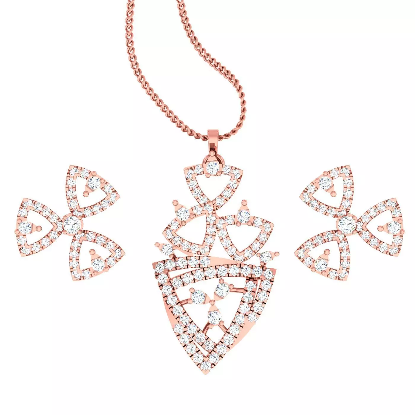Triangular High Jewelry Pendant Earrings Set 3dm stl obj mtl 3D print model